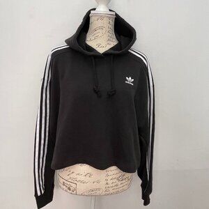 Adidas crop hoodie black white stripes size L
